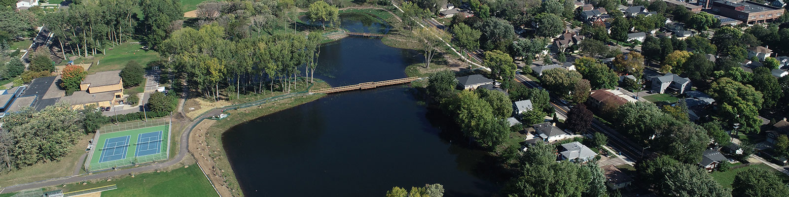 An aerial view of the Morningside flood infrastructure project in Edina, Minnesota.