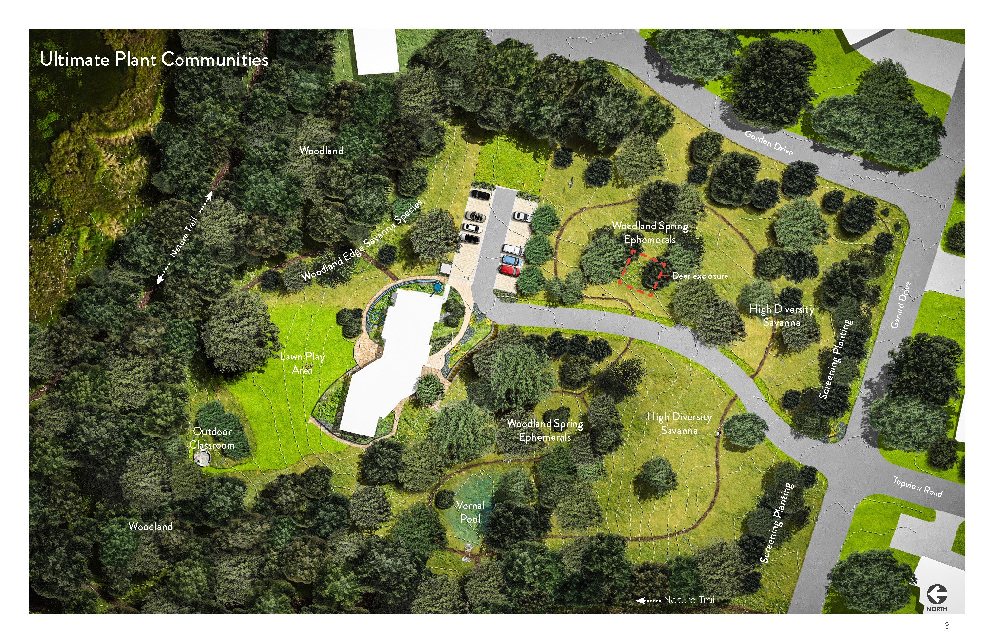 A tall stormwater cistern sending stormwater into a narrow concrete channel that feeds a raingarden.