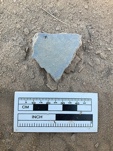 Chuska Grayware, a possible Bennet Gray-type ceramic shard found during a cultural resources survey.