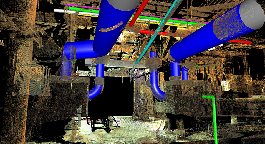 Using a point cloud to develop a 3D piping model.
